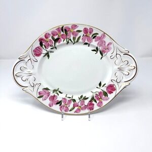 Antique 1883 Hand Painted Porcelain Serving Plate Floral Gold